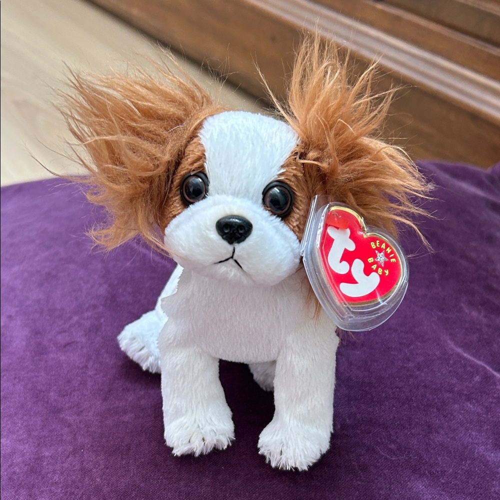 Ty Plush Dog with Fluffy Ears - White and Brown NWT